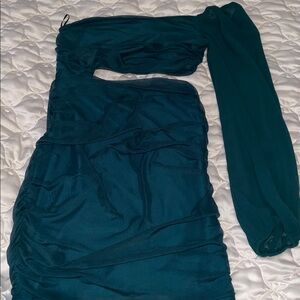 One shoulder long sleeve mini dress